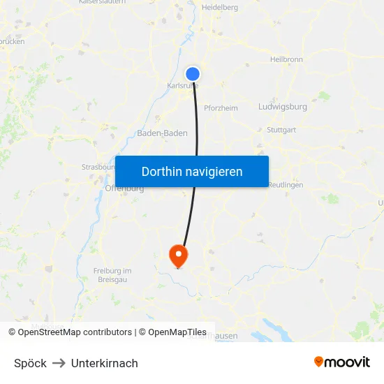 Spöck to Unterkirnach map
