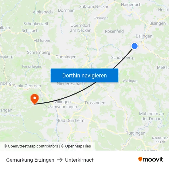 Gemarkung Erzingen to Unterkirnach map