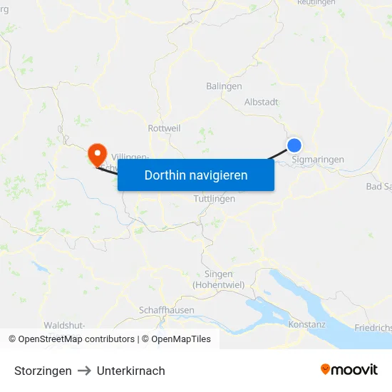 Storzingen to Unterkirnach map