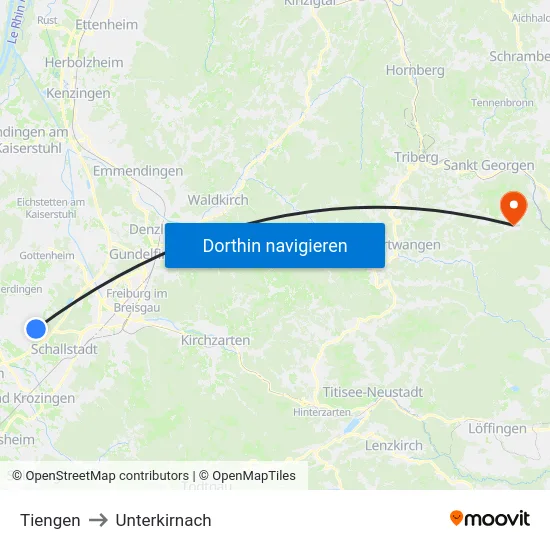 Tiengen to Unterkirnach map