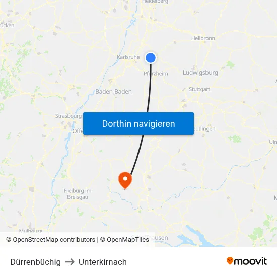Dürrenbüchig to Unterkirnach map