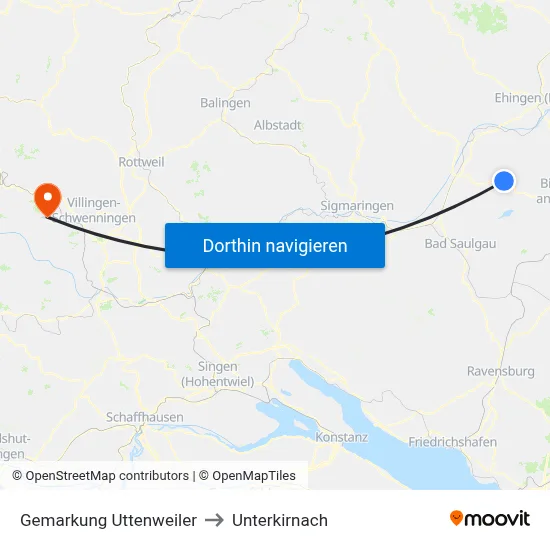 Gemarkung Uttenweiler to Unterkirnach map