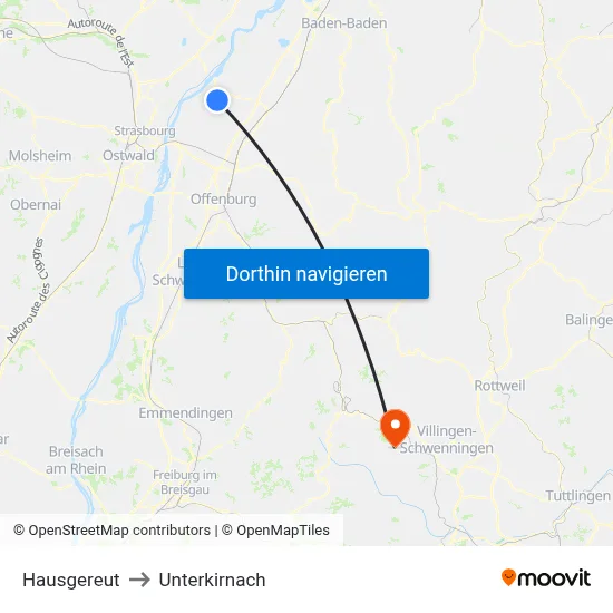Hausgereut to Unterkirnach map