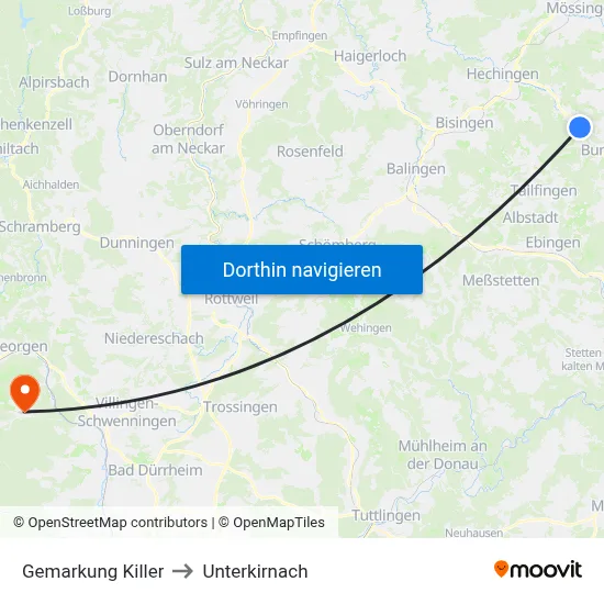 Gemarkung Killer to Unterkirnach map