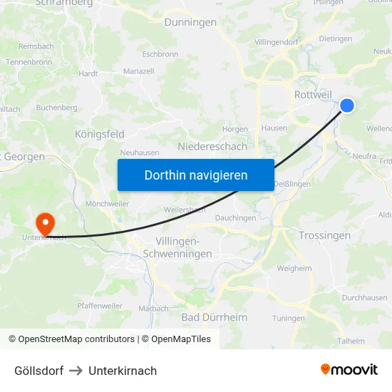 Göllsdorf to Unterkirnach map