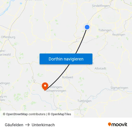 Gäufelden to Unterkirnach map