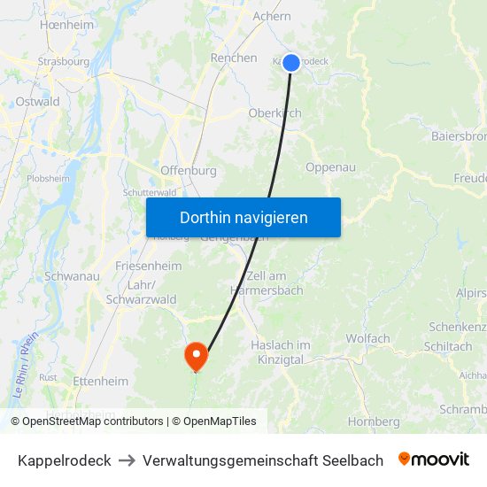 Kappelrodeck to Verwaltungsgemeinschaft Seelbach map