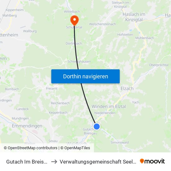 Gutach Im Breisgau to Verwaltungsgemeinschaft Seelbach map