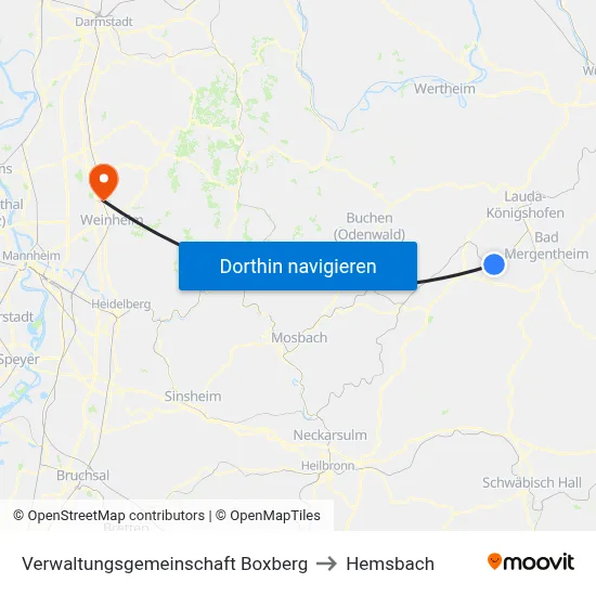 Verwaltungsgemeinschaft Boxberg to Hemsbach map