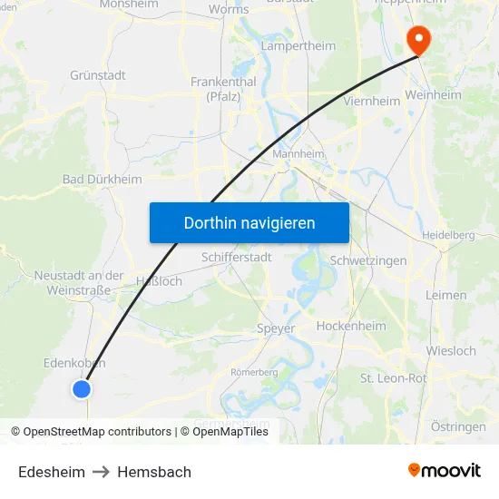 Edesheim to Hemsbach map