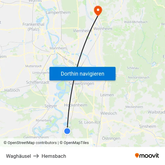 Waghäusel to Hemsbach map