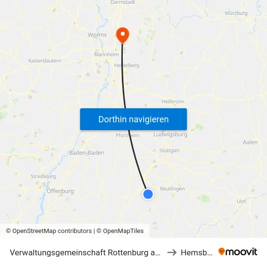 Verwaltungsgemeinschaft Rottenburg am Neckar to Hemsbach map