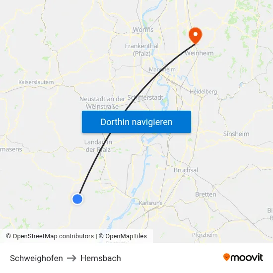 Schweighofen to Hemsbach map