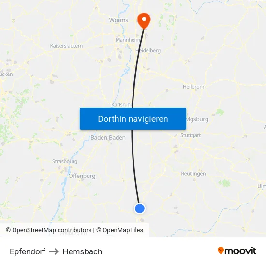 Epfendorf to Hemsbach map