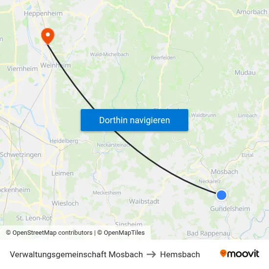 Verwaltungsgemeinschaft Mosbach to Hemsbach map