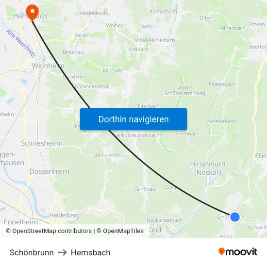 Schönbrunn to Hemsbach map
