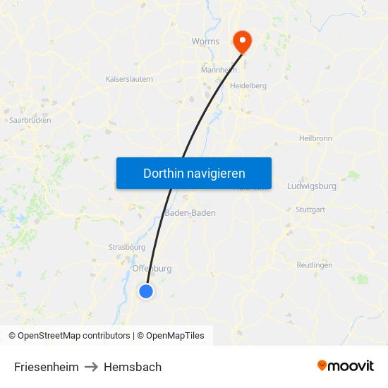 Friesenheim to Hemsbach map