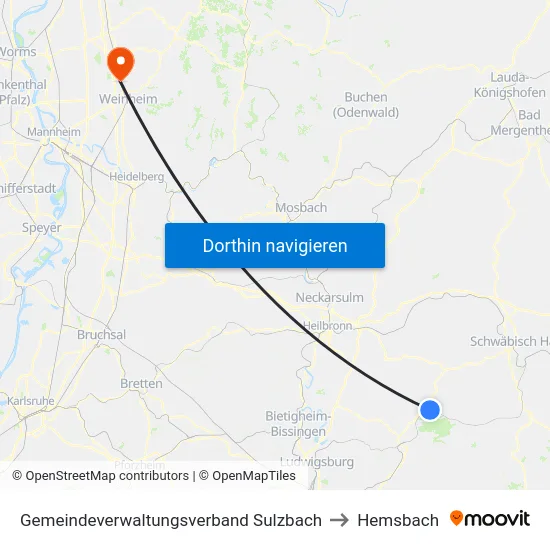 Gemeindeverwaltungsverband Sulzbach to Hemsbach map