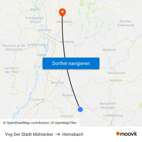 Vvg Der Stadt Mühlacker to Hemsbach map