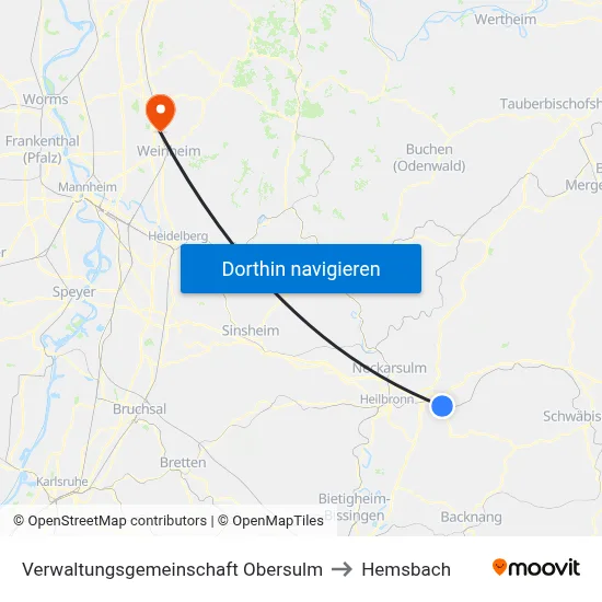 Verwaltungsgemeinschaft Obersulm to Hemsbach map