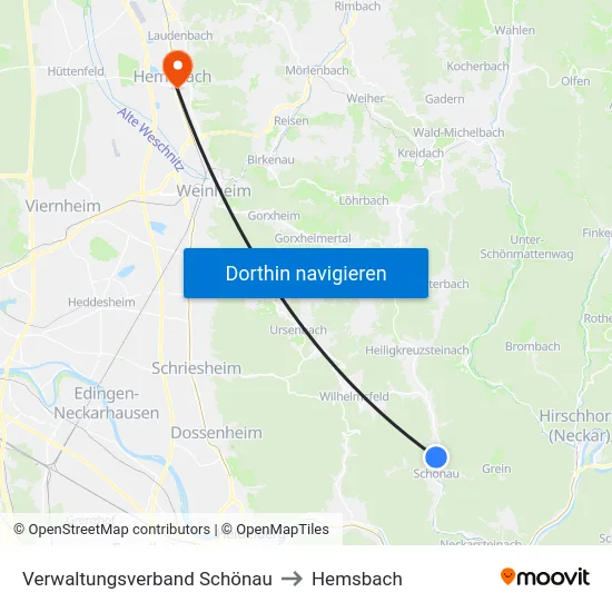 Verwaltungsverband Schönau to Hemsbach map