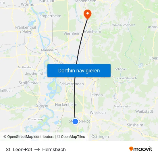 St. Leon-Rot to Hemsbach map