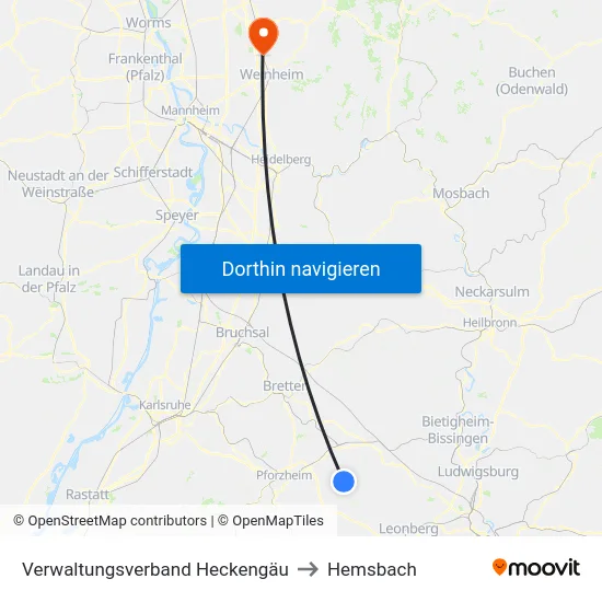 Verwaltungsverband Heckengäu to Hemsbach map