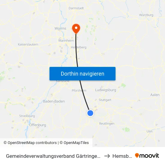 Gemeindeverwaltungsverband Gärtringen/Ehningen to Hemsbach map