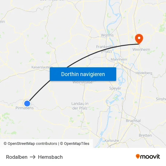 Rodalben to Hemsbach map