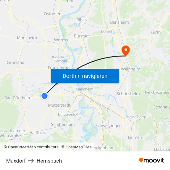 Maxdorf to Hemsbach map
