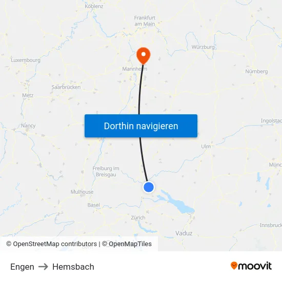 Engen to Hemsbach map