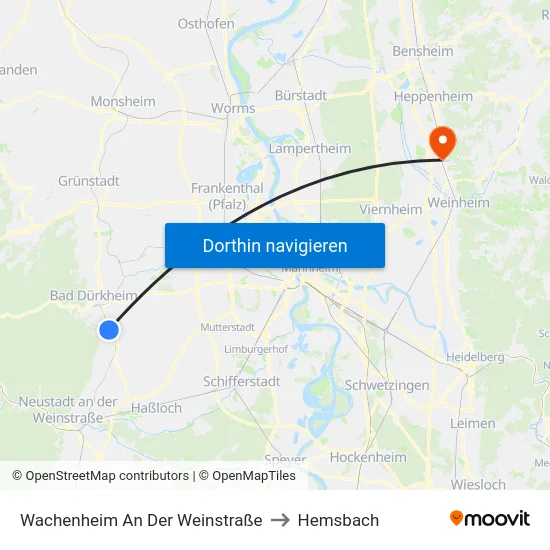 Wachenheim An Der Weinstraße to Hemsbach map