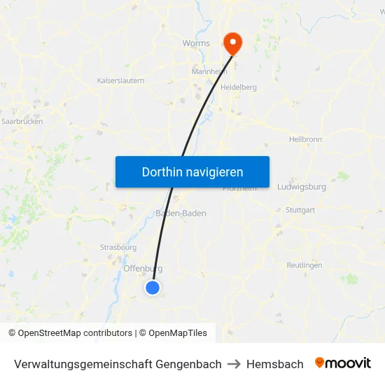 Verwaltungsgemeinschaft Gengenbach to Hemsbach map