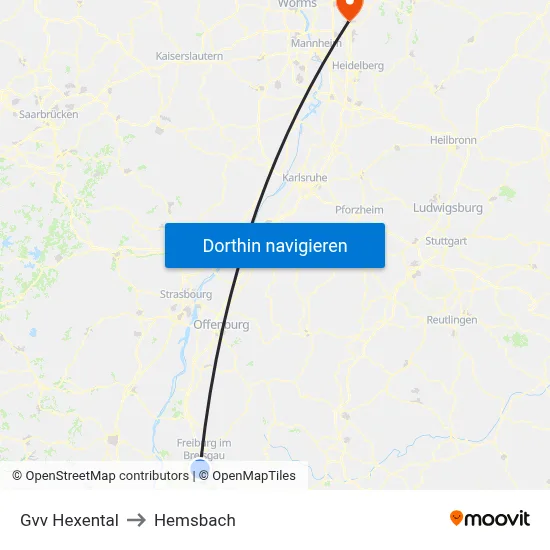 Gvv Hexental to Hemsbach map
