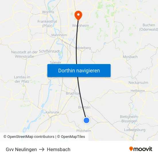 Gvv Neulingen to Hemsbach map