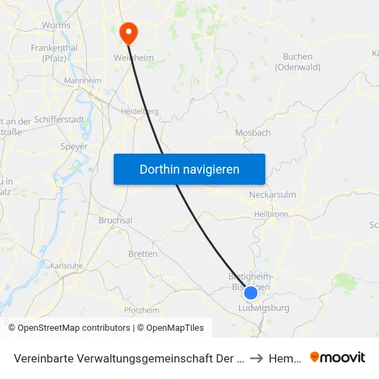 Vereinbarte Verwaltungsgemeinschaft Der Stadt Bietigheim-Bissingen to Hemsbach map