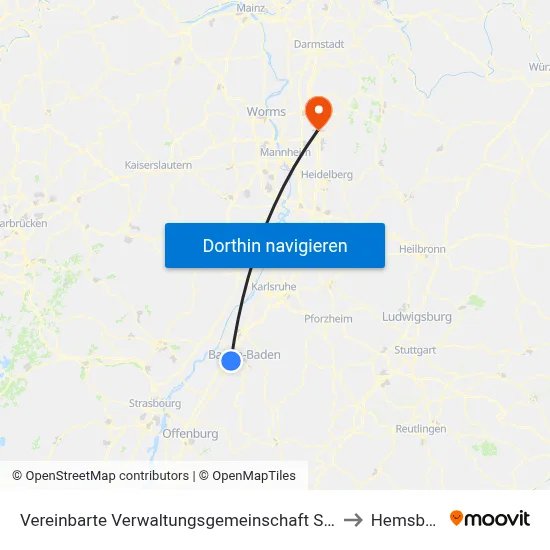 Vereinbarte Verwaltungsgemeinschaft Sinzheim to Hemsbach map