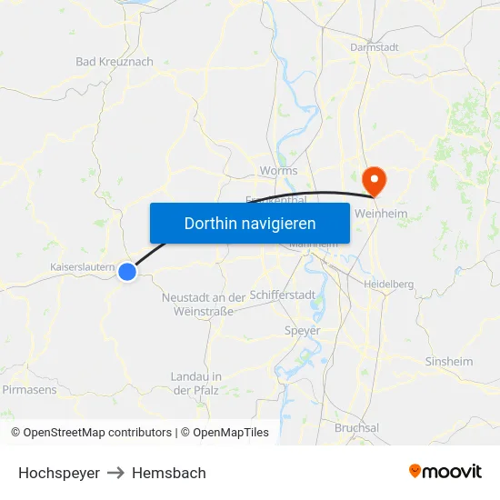 Hochspeyer to Hemsbach map