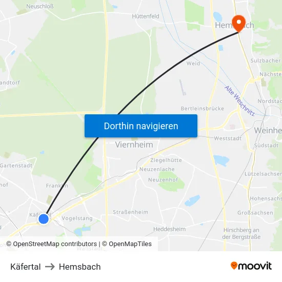 Käfertal to Hemsbach map