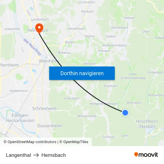 Langenthal to Hemsbach map