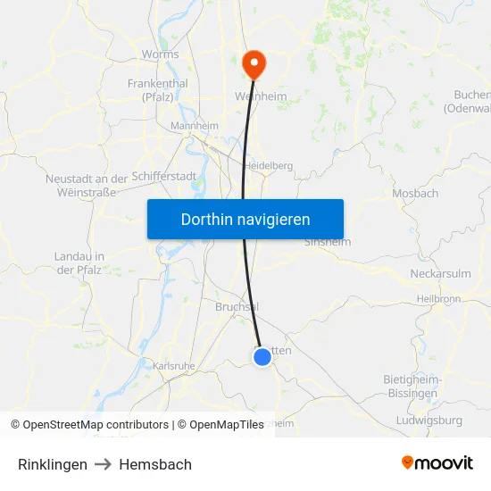 Rinklingen to Hemsbach map