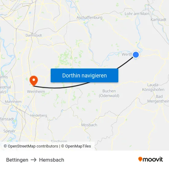 Bettingen to Hemsbach map