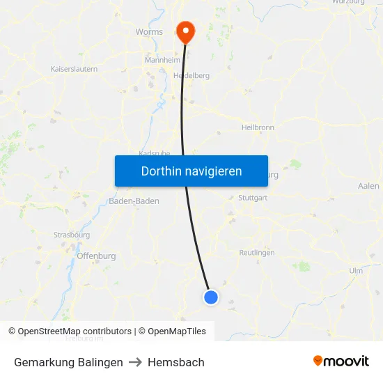 Gemarkung Balingen to Hemsbach map