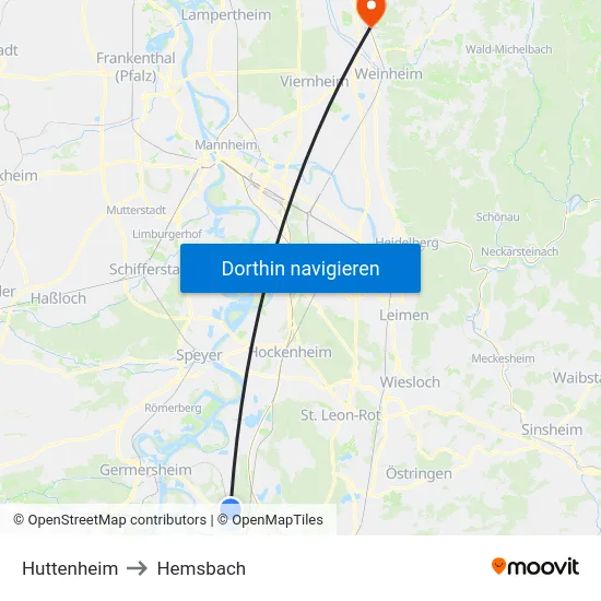 Huttenheim to Hemsbach map