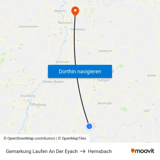 Gemarkung Laufen An Der Eyach to Hemsbach map