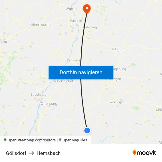Göllsdorf to Hemsbach map