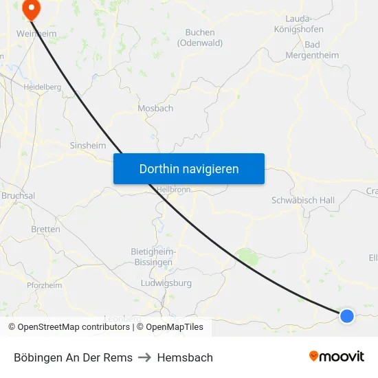Böbingen An Der Rems to Hemsbach map