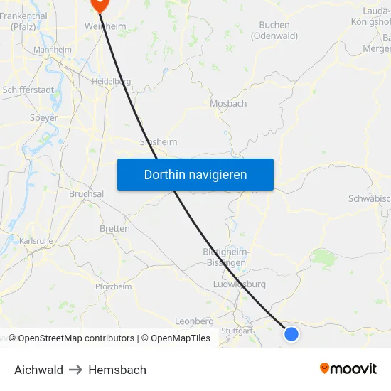 Aichwald to Hemsbach map