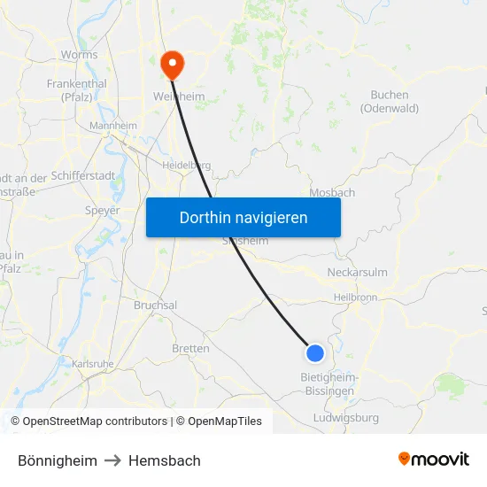 Bönnigheim to Hemsbach map