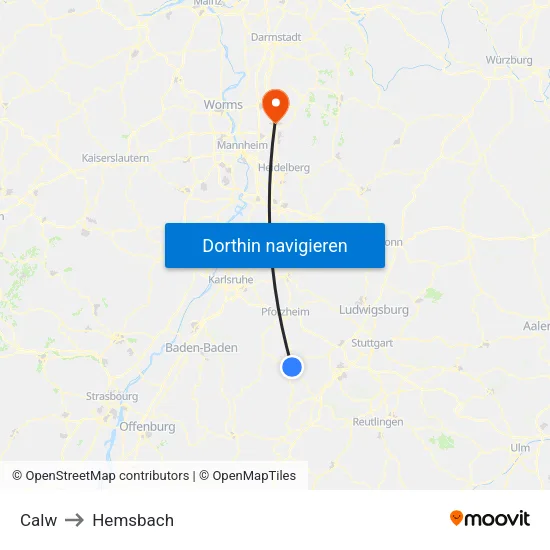 Calw to Hemsbach map